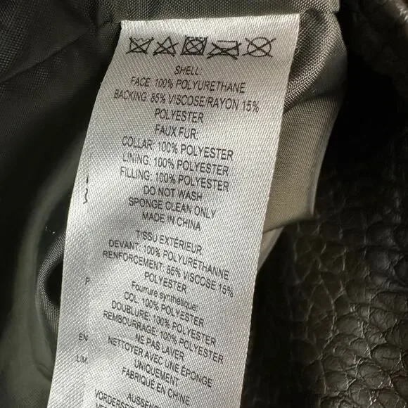 French Connection Faux Leather Fur Collar Moto Jacket Olive Green Large - Picture 6 of 11